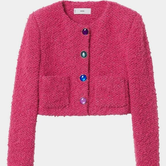 MANGO Cropped, textured jacket finished with candy  buttons  SMALL - Picture 1 of 15